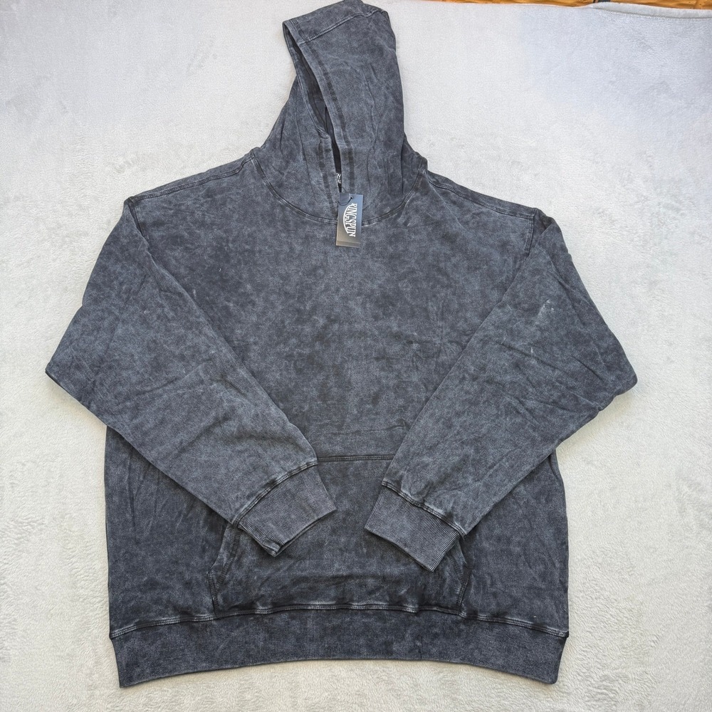 Ringspun Hoodie Mens Large Black Mineral Wash Acid Wash Streetwear Oversized Y2K